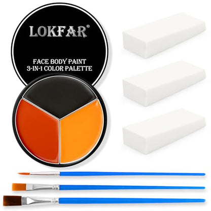 Black Red Orange Face & Body Paint - Blendable Facepaint Foundation with Sponge & Brush for Skin, Professional Halloween Face Make-up Kit for Scarecrow Tiger Devil Pumpkin Fox Lion Costume - color: 09 Pumpkin/Scarecrow