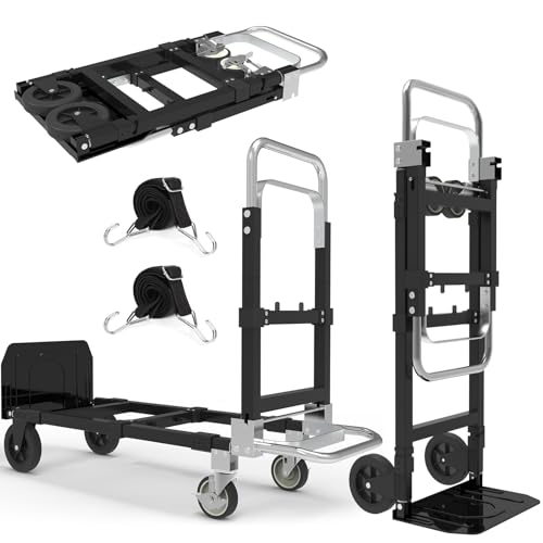 3-in-1 Folding Hand Truck, 500 lb Heavy Duty Steel Dolly - color: Black