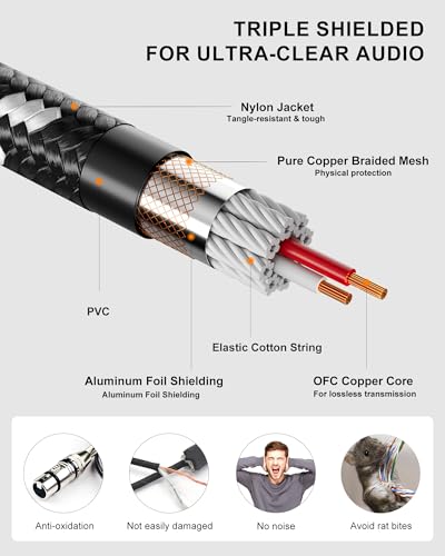 Long XLR Cables 50 ft 2 Pack, Nylon Braided XLR Extension Microphone Cable, OFC Shielded Balanced Male to Female Mic Cord for Preamp Recording Mixer Amplifie Speaker Black | Nylon,Oxygen-Free Copper Balanced,Mic Cord 3 Pin Male to Female for Preamp Record