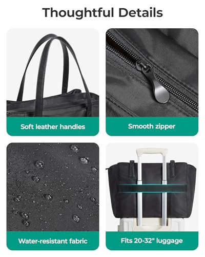 BAGSMART Tote Bag for Women with Compartments, Work Tote Bag with Zipper Women Purse Crossbody Shoulder Handbag with Strap - color: Black