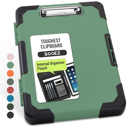Sooez Toughest Clipboard with Storage, Internal Pen Pouch Included, Letter/ A4 Size, Shockproof Heavy Duty Plastic Clip Boards 8.5x11”, High Capacity Clipboards Box Case for Contractor Trucker Driver - color: Light Green With Black Corner