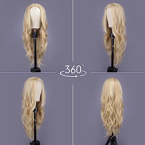 Aida ble Long Wavy Blonde Wig for Women 26 Inch Middle Part Synthetic Wig | Natural Looking Heat Resistant Hair,Suit for Daily Wear,Party,Halloween and Cosplay,Beginner-friendly,Lightweight and soft - color: Blonde