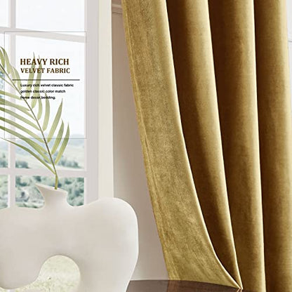 BULBUL Velvet Gold Curtains 72 inch Length- Living Room Blackout Thermal Window Drapes Darkening Decor Grommet Curtains for Bedroom Set of 2 Panels | Bedroom Room Decor,Luxury Elegant Modern,Thermal Insulation,Window Drapes,Darkening,UV rays,Privacy,Set o