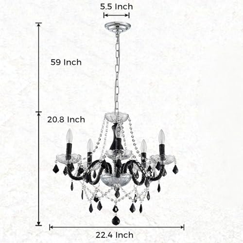 Saint Mossi Crystal Chandelier, 5-Light Black and Clear Glass Chandelier | Crystal chandelier,dimmable bulb compatible,59-in chain,19-in body, flat and sloped ceilings, dining room - color: Black and Clear