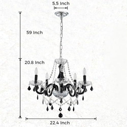 Saint Mossi Crystal Chandelier, 5-Light Black and Clear Glass Chandelier | Crystal chandelier,dimmable bulb compatible,59-in chain,19-in body, flat and sloped ceilings, dining room - color: Black and Clear