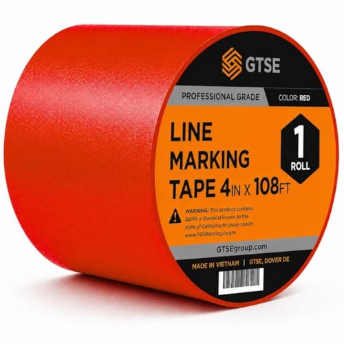 GTSE - Red Vinyl PVC Floor Tape 4 inch x 108ft Safety Marking Tape | Safety Marking Tape for Gyms, Warehouses & Dance Floors - Durable Vinyl, High Visibility - color: Red, size: 4" x 108 ft