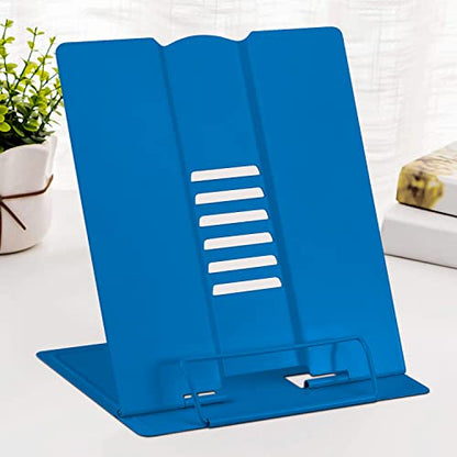 Large Book Stand Metal Reading Rest Book Holder Adjustable Cookbook Holder | Document Holder Portable Bookstands for Textbooks/Recipe, the First Day of School Gift for Students, Teachers(Deep Blue) - color: Deep Blue