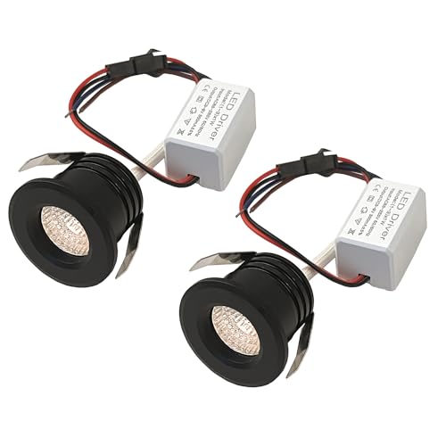 2Pack 3W Mini Spotlights AC 110V 220V Recessed Ceiling Showcase Display Under-Cabinet Lights Fixture 3000K Warm-White with LED Power Supply Driver - color: 3W Black-shell 3000K