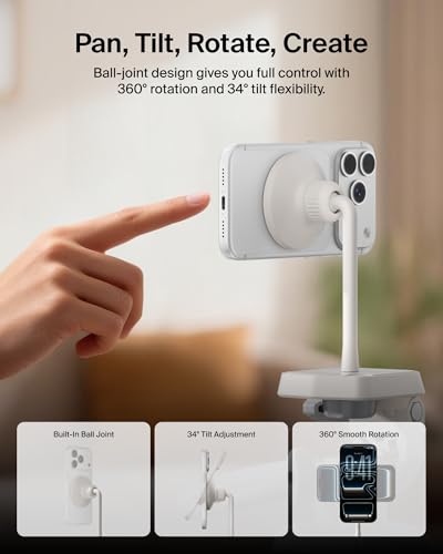 Belkin 스테이지 마그네틱 삼각대 폰 마운트, MagSafe 및 Qi2 호환 | 360도 회전 홀더, 아이폰 17 및 16, 안드로이드, 틱톡, 유튜브, 스트리밍, 인플루언서 콘텐츠용 - style: 자석 휴대폰 홀더