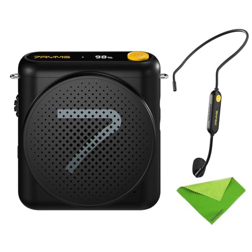 7RYMS WA1 Portable Voice Amplifier for Teachers with Wireless Microphone,Mini Speaker for Classroom,Speech,Training Outdoor,Speaker Megaphone with Noise Canceling, 164ft Range, 23H Working-Black