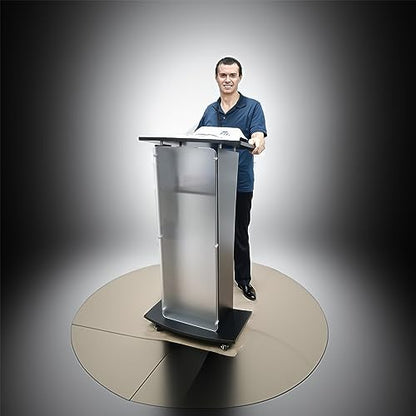FixtureDisplays® 23.8x15x46.7" Acrylic Church Podium Pulpit Debate Conference Lectern Plexiglass Lucite Black Wood Shelf on Wheels 1803-5-BLACK-NEW-2D
