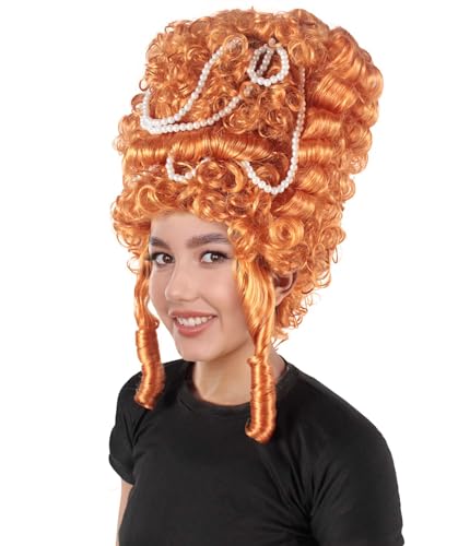 HPO Adult Women's Pumpkin Baroque French Revolution Queen Marry Wig, Best for Halloween, Flame-retardant Synthetic Fiber. - color: Golden Brown