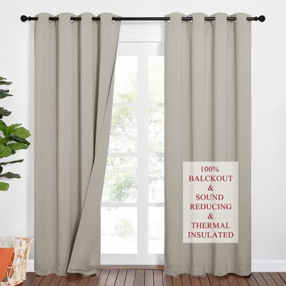 NICETOWN Sound Barrier 100% Blackout Cold Blocking Divider Curtains 84", Noise, Heat and Cold Blocking Drapes with Felt Fabric Lining for Nursery/Daytime Sleep/Bedroom (Natural, 2 PCs, 52" Wide) - color: Natural, size: 52"W x 84"L (Pack of 2)