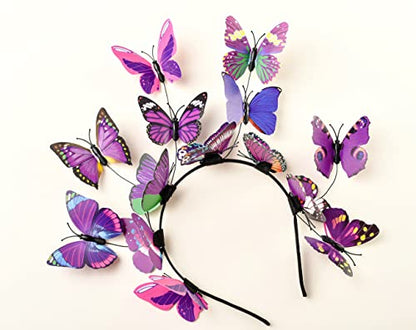 Zivyes Butterfly Fascinator Hats Women Monarch Tea Party Headband Alice in Wonderland Hat Derby Halloween Costume - color: B-purple
