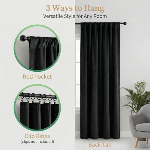 Black Velvet Curtains 84 inches Long Room Darkening Thermal Insulated | Super Soft, 2 Panels, Window Drapes with Back Tab & Rod Pocket for Living Room Bedroom, 52" W x 84" L - color: Black, size: 52"W x 84"L (Pack of 2)