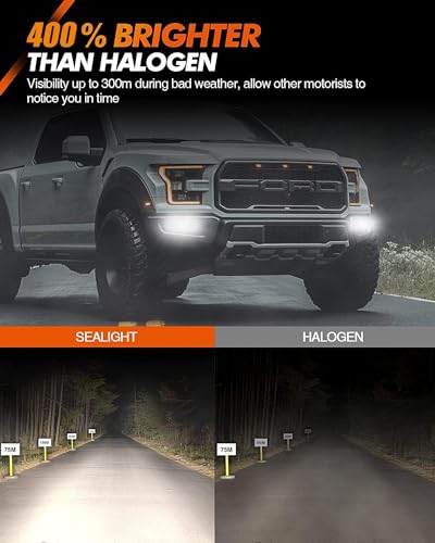 SEALIGHT H11 H8 H16 LED Fog Lights Bulb, 400% Brightness H9 H8 Fog Lights LED Bulb, 6000K White H11 Fog Light Bulbs for Car, 50,000 HRS Lifespan Replacement Fog Light Bulbs, IP68 Waterproof, Pack of 2 - color: White, size: H11