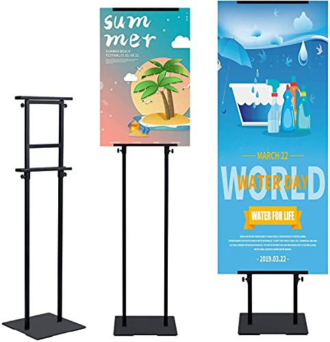 Klvied Heavy Duty Poster Stand with Non-Slip Mat Base, Adjustable Pedestal Sign Stand Up to 79 inch, Double Side Floor Banner Stand for Board & Foam Display | Non-slip mat base included. Pedestal sign stand for board and foam display. Easy assembly. Black