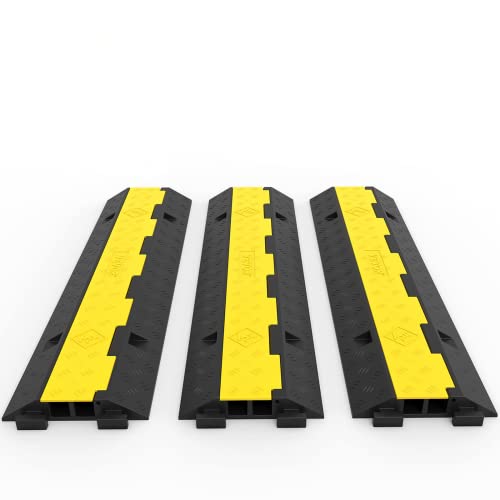 VEVOR 3 PCs Rubber Cable Protector Ramp, 2 Channel, 11000 lbs/axle Capacity Heavy Duty Hose Wire Cover Ramp Driveway, Traffic Speed Bump w/Flip-Open Top Cover, for Indoor&Outdoor - size: 2 Channel