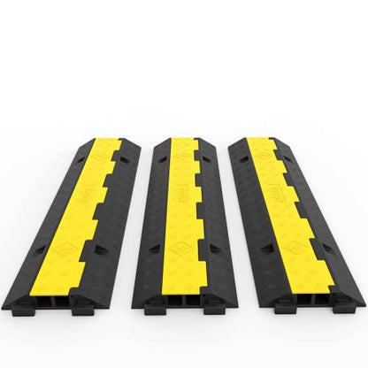 VEVOR 3 PCs Rubber Cable Protector Ramp, 2 Channel, 11000 lbs/axle Capacity Heavy Duty Hose Wire Cover Ramp Driveway, Traffic Speed Bump w/Flip-Open Top Cover, for Indoor&Outdoor - size: 2 Channel