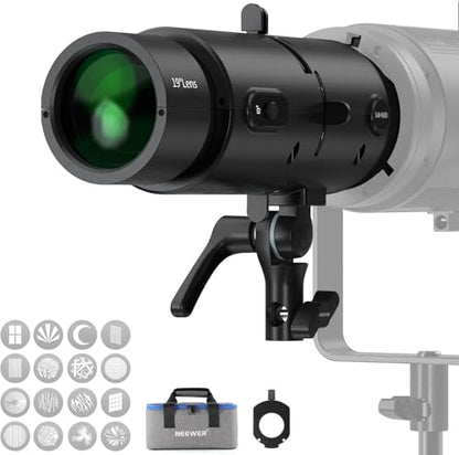 NEEWER LS-300 Spotlight Optical Snoot for 300W Bowens Mount LED Video Lights with 16x GOBO 19° Projection Lens 98% Light Transmittance Geometric Shaper for Creative Photography & Enhanced Illuminance - style: LS-300