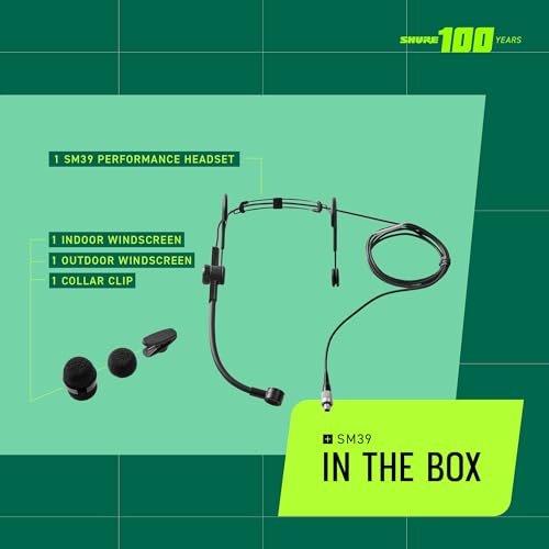 Shure SM39 Headset Microphone - Vocal Performance Cardioid Headworn Mic compatible with Axient Digital, Secure Low Profile Fit, Ergonomic Design, Indoor/Outdoor Windscreens, Sweat Resistant (SM39-TQG) - style: TA4F Connector