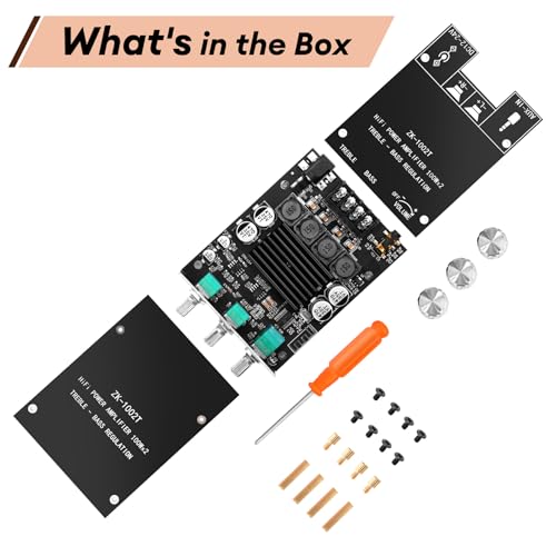 Daakro ZK-1002T Bluetooth Amplifier Board,100W+100W 2.0 Channel Amp Board w/Treble/Bass Control,DC 12-24V, BT/AUX Inputs,Audio Amp Board for Home DIY Wireless Speakers,Password Free (2PCS ZK-1002T) - color: ZK-1002T-2cps