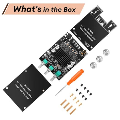 Daakro ZK-1002T Bluetooth Amplifier Board,100W+100W 2.0 Channel Amp Board w/Treble/Bass Control,DC 12-24V, BT/AUX Inputs,Audio Amp Board for Home DIY Wireless Speakers,Password Free (2PCS ZK-1002T) - color: ZK-1002T-2cps