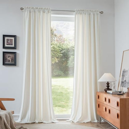 Beauoop Cream Velvet Curtains for Bedroom Living Room 52x90 2 Panels - color: Cream, size: 52"W x 90"L (Pack of 2)