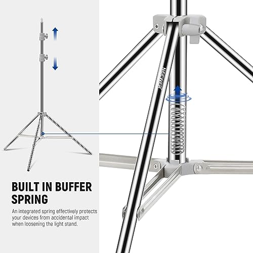 NEEWER Upgraded 75"/190cm Light Stand Stainless Steel Spring Loaded, Foldable Photography Tripod Stand with Stronger Tube Joints for Strobe Softbox LED Ring Light, Max Load 13.5lb/6.5kg, ST-190SS | Foldable, Photography Tripod Stand, Stronger Tube Joints,