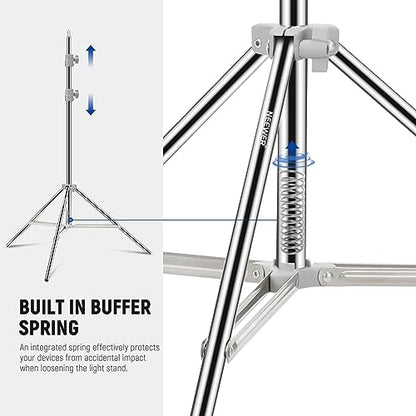 NEEWER Upgraded 75"/190cm Light Stand Stainless Steel Spring Loaded, Foldable Photography Tripod Stand with Stronger Tube Joints for Strobe Softbox LED Ring Light, Max Load 13.5lb/6.5kg, ST-190SS | Foldable, Photography Tripod Stand, Stronger Tube Joints,