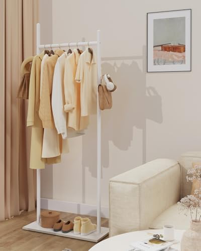 Metal Garment Rack, Coat Hanger Stand, 25.6x11.8x68.9 In, White | Metal Clothing Rack for Hanging Clothes, Freestanding Hanging Rails with Hooks and Heavy Rock Slab Base, Industrial Style - color: White, size: 11.8 x 25.6 x 68.9 In