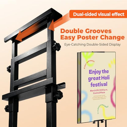 Heavy Duty Poster Stand, Adjustable Sign Holder Height Up to 80 inch, Double-Sided Display Stand for Board & Foam, Metal Sign Stand with Base for Wedding Restaurant Business, Black