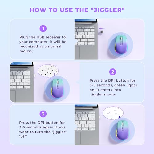 PEIOUS Wireless Mouse Jiggler, LED Mouse with Built-in Mouse Mover, Purple - color: Gradient Purple