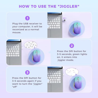 PEIOUS Wireless Mouse Jiggler, LED Mouse with Built-in Mouse Mover, Purple - color: Gradient Purple