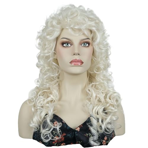 Aimole Long Curly Wigs Synthetic Pale Blonde Cosplay Women Wig Heat Resistant Hair (614) - color: 614 Pale Blonde