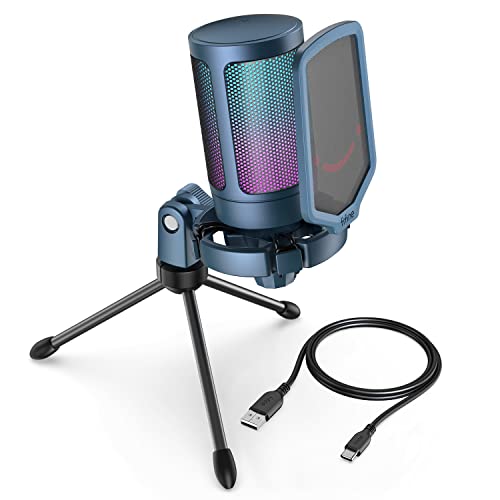 FIFINE AmpliGame A6VB USB Condenser Gaming Mic with RGB for PS5 Streaming - color: Blue