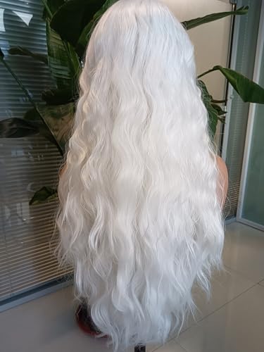RONGDUOYI RDY 24" White Lace Front Synthetic Wig Loose Water Wave Heat Fiber Hair Natural Looking Long Wavy Lace Front Wigs for Women Half Hand Tied Wig Cosplay Daily Use Hair - color: White