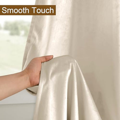 DWCN Velvet Curtains - Elegant Thermal Insulated Room Darkening Window Drapes for Bedroom, Living Room, Tieable Solid Grommet Curtains & Drapes Set of 2, 52 Wide by 63 inches Length, Beige - color: Camel Beige, size: 52"W x 63"L (Pack of 2)