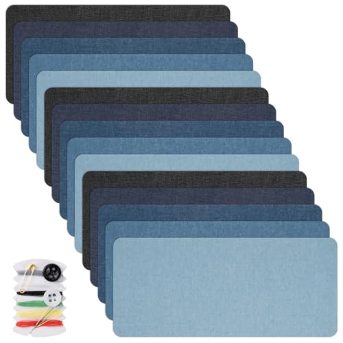Amrules Iron Patches, 15 Pcs Denim Colors Fabric Repair Kit, 5.1" x 11" - color: Denim Blue, size: 5.1"x11"-15PCS