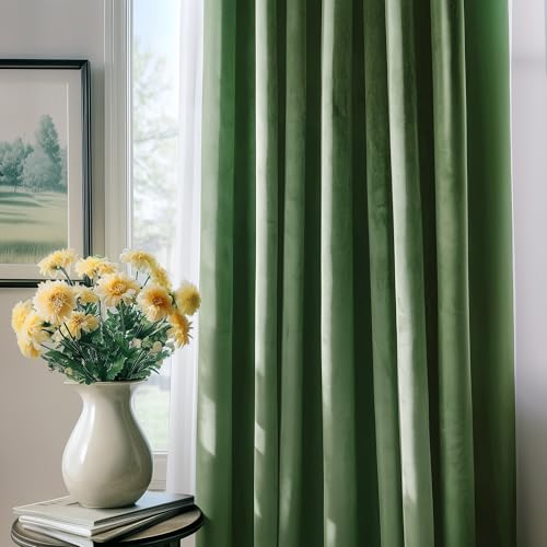 FMFUNCTEX Velvet Blackout Curtains Sage Green Thermal Insulated Curtains for Bedroom Living Room Darkening Curtains 84 Inches Long Soft Luxury Heavy Rod Pocket Sage Drapes Dining Room 2 Panels Set - color: Sage Green, size: 52"W x 84"L (Pack of 2)