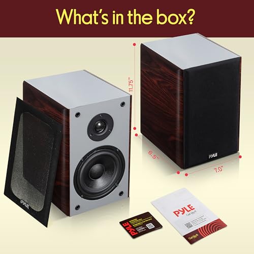 Pyle 5.25” Wired Bookshelf Speakers Pair – 2-Way HiFi Stereo Home Theater Speakers with Silk Dome Tweeter, Woven Woofer, Magnetic Grille and Wall Mount Brackets, Cherry Finish - color: Cherry, size: 5.25 inch