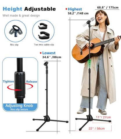 Microphone Stand Floor, Foldable Tripod Mic Stand with Adjustable Height, Detachable Metal Stand for Blue Yeti, HyperX QuadCast, Shure MV7, Includes 3/8" to 5/8" Adapter & Carry Bag - color: Mic Stand