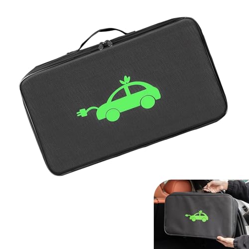 Car Tools Cable Bag, Waterproof Oxford Cloth Jumper Cable Bag, Portable EV Charger Storage Organizer, Cords Hoses Organizer with Handle for Car Trunk, Universal for Most Cars (Rectangle) - color: Black# Rectangle