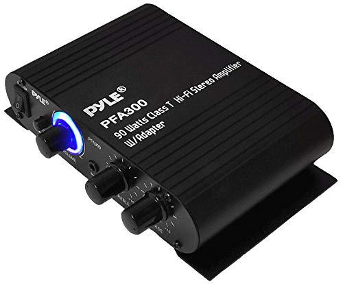 Pyle Power Home HiFi Stereo Amplifier - 90 Watt Portable Dual Channel Surround Sound Audio Receiver w/ 12V Adapter - For Subwoofer Speaker, MP3, iPad, iPhone, Car, Marine Boat, PA System - PFA300