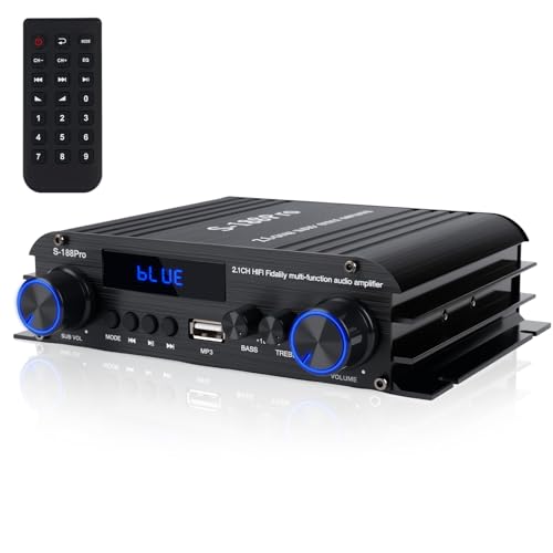 2.1 Channel Mini Amplifier, 1000W Peak Power, Bluetooth 5.3 | With Subwoofer USB/AUX Input, 50W×2 Stereo, Bass Treble Control for Home Theater, TV, Car, Bookshelf Speakers