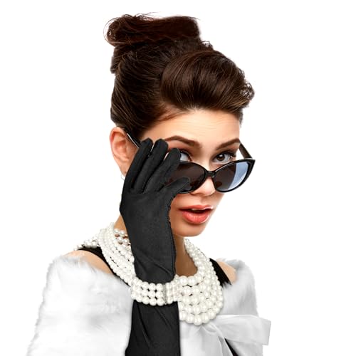 7 Pcs 1920s Flapper Costume Accessory Women Lady Vintage Elegant | Retro Old Hollyween Aesthetic Pearl Accessory Outfit,Faux Fur Shawl,Cat Eye Sunglasses,Bracelet Earring Necklace Glove
