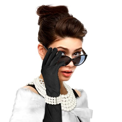 7 Pcs 1920s Flapper Costume Accessory Women Lady Vintage Elegant | Retro Old Hollyween Aesthetic Pearl Accessory Outfit,Faux Fur Shawl,Cat Eye Sunglasses,Bracelet Earring Necklace Glove