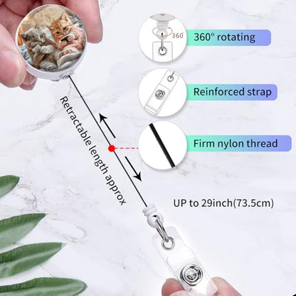 2 Pack Retractable Badge Holders Cute Badge Reel Badge Clip ID Card Holders for Student Office Worker Doctor Nurse Teacher(Two Cats) - color: Two Cats