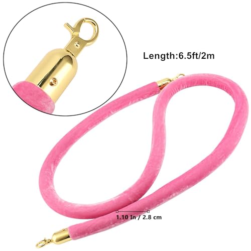 4 Pack 6.5 Feet Pink Velvet Rope Barrier, Velvet Stanchion Rope with Gold Hooks Velvet Hanging Rope for Movie Theaters, Parties, Hotels, Restaurants
