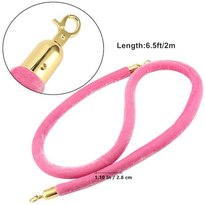 4 Pack 6.5 Feet Pink Velvet Rope Barrier, Velvet Stanchion Rope with Gold Hooks Velvet Hanging Rope for Movie Theaters, Parties, Hotels, Restaurants